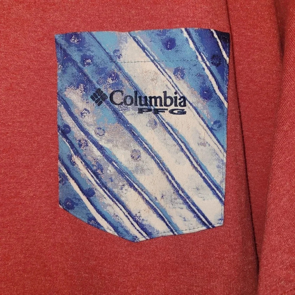 Columbia PFG Men's size XL Tee Red with Blue pocket and Blue graphic LOT N - Picture 3 of 6